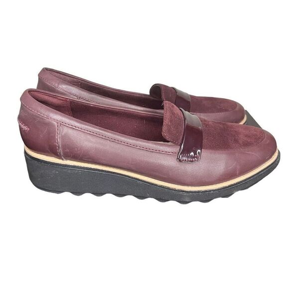 Clarks Sharon Form Burgundy Chunky Loafers Women’s Size 12 - Picture 1 of 11